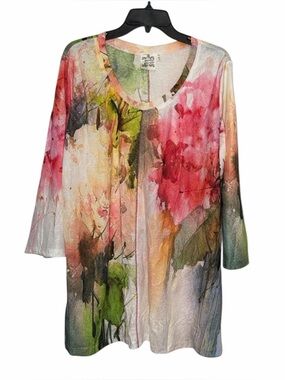 Parsley And Sage Crinkle Tunic Size XL Art To Wear Watercolor Abstract